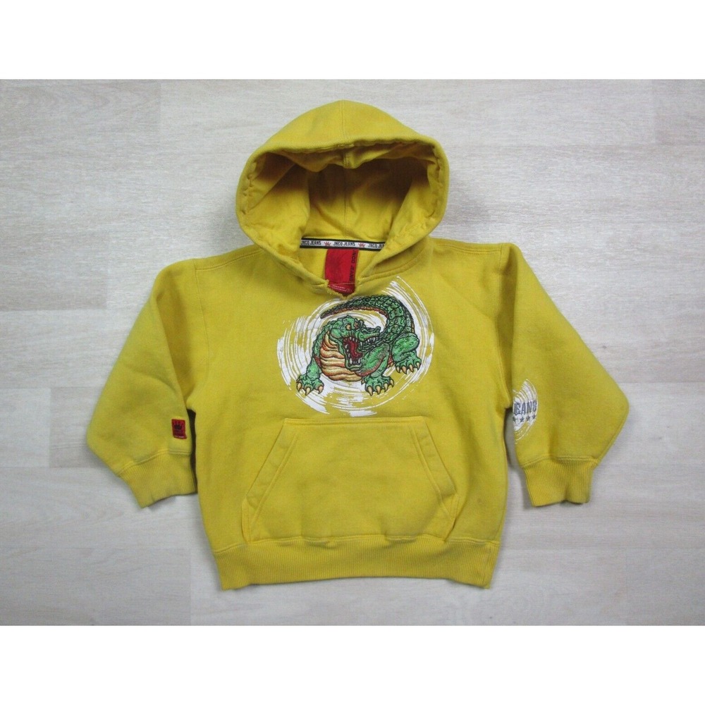 JNCO Alligator Hoodie Youth‎ (S) Yellow Pullover 90s Sweatshirt Kids Vintage Y2K